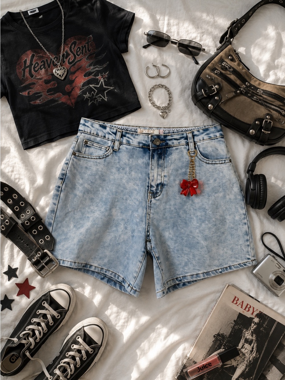 Project Rebel Denim Shorts Jorts High-Waist Charm Acid Wash Size 9 Blue Y2K